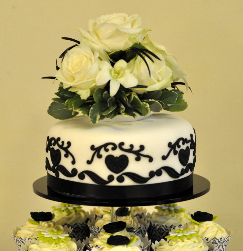 Black White and Lime Green Wedding Cupcake Tower from the sweet kitchen