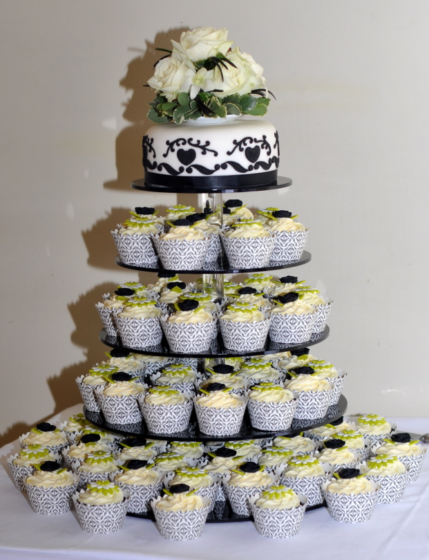 Black White and Lime Green Wedding Cupcake Tower from the sweet kitchen
